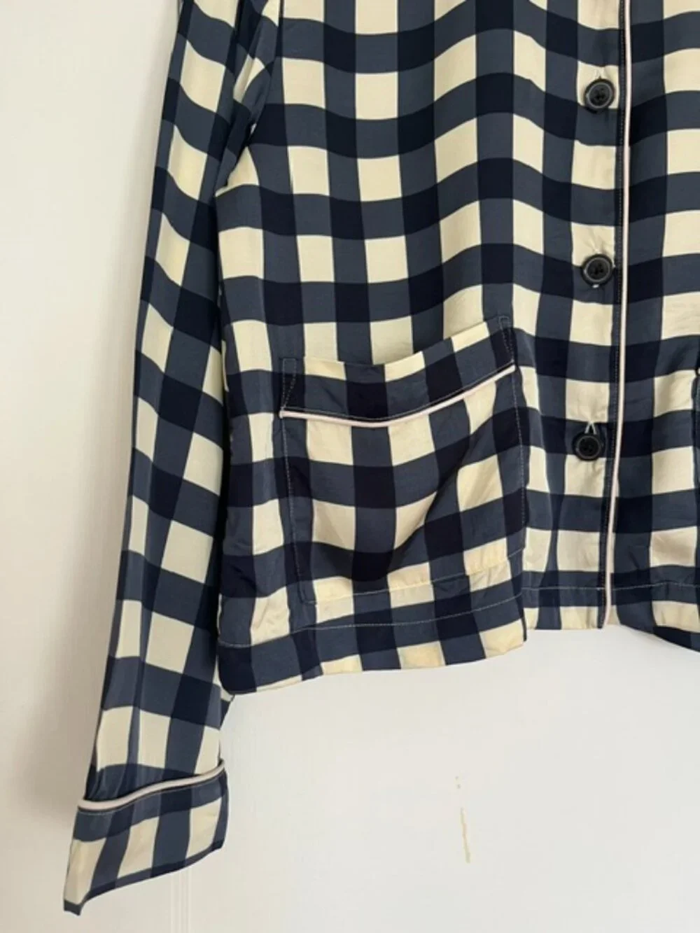 J. Crew Soft Shine 2 Piece Pajama Set in Navy Gingham | Size Small